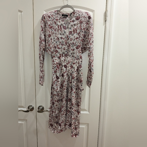 10. NWT ISABEL MARANT KELKY GATHERED FLORAL PRINT SILK CREPE DE CHINE DRESS - Picture 4 of 9